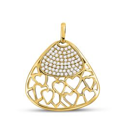 Womens Round Diamond Heart Triangle Pendant 1/2 Cttw 10kt Yellow Gold - REF-38M9H