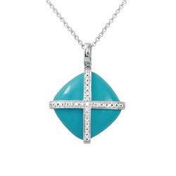 10.66 CTW Turquoise & Diamond Necklace 14K White Gold - REF-24N9Y