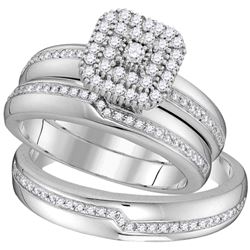 His Hers Round Diamond Square Matching Wedding Set 1/2 Cttw 10kt White Gold - REF-43H5R