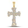 Image 1 : Mens Round Diamond Religious Cross Charm Pendant 1 Cttw 10kt Yellow Gold - REF-65K5Y