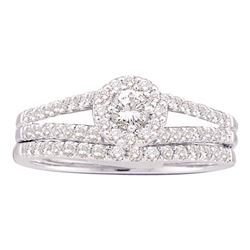 Round Diamond Split-Shank Bridal Wedding Ring Band Set 5/8 Cttw 14kt White Gold - REF-52F9W