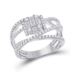 Womens Baguette Diamond Fashion Ring 1 Cttw 14kt White Gold - REF-93N9F