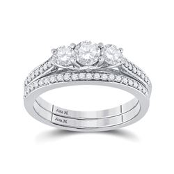 Round Diamond Bridal Wedding Ring Band Set 1 Cttw 14kt White Gold - REF-124N9F