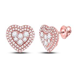 Womens Round Diamond Cluster Heart Earrings 1 Cttw 14kt Rose Gold - REF-71R9X