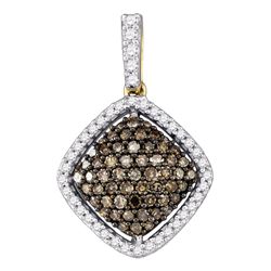 Womens Round Brown Diamond Square Cluster Pendant 1/2 Cttw 10kt Yellow Gold - REF-21M5H