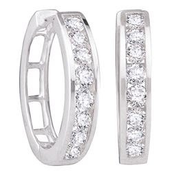 Womens Round Diamond Hoop Earrings 1/2 Cttw 14kt White Gold - REF-47W9K