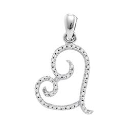 Womens Round Diamond Curled Heart Pendant 1/10 Cttw 10kt White Gold - REF-7A5M