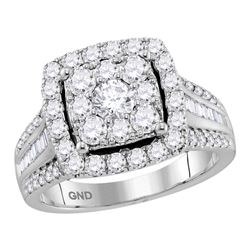 Round Diamond Cluster Bridal Wedding Engagement Ring 2 Cttw 10kt White Gold - REF-158K5Y