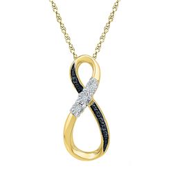 Womens Round Black Color Enhanced Diamond Vertical Infinity Pendant .03 Cttw 10kt Yellow Gold - REF-