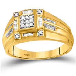 Mens Round Diamond Square Cluster Ring 1/4 Cttw 10kt Yellow Gold - REF-21F9W