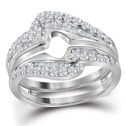 Womens Round Diamond Wedding Wrap Ring Guard Enhancer 3/4 Cttw 14kt White Gold - REF-52X9A