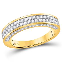 Mens Round Diamond Double Row Band Ring 1-1/5 Cttw 10kt Yellow Gold - REF-60H9R