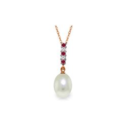 Genuine 4.15 ctw Pearl, Ruby & Diamond Necklace 14KT Rose Gold - REF-20T4A