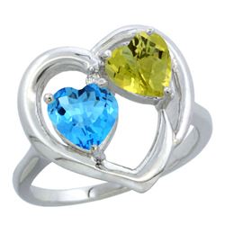 2.61 CTW Diamond, Swiss Blue Topaz & Lemon Quartz Ring 14K White Gold - REF-33N5Y