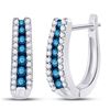 Image 1 : Womens Round Blue Color Enhanced Diamond Hoop Earrings 1/2 Cttw 10kt White Gold - REF-30M5H