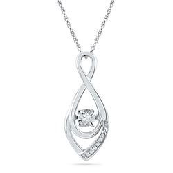 Womens Round Diamond Moving Twinkle Solitaire Teardrop Pendant 1/20 Cttw 10kt White Gold - REF-9W9K