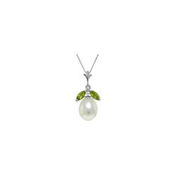 Genuine 4.5 ctw Pearl & Peridot Necklace 14KT White Gold - REF-24T3A