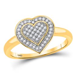 Womens Round Diamond Heart Ring 1/6 Cttw 10kt Yellow Gold - REF-14R9X