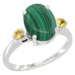 2.99 CTW Malachite & Yellow Sapphire Ring 10K White Gold - REF-22M4A