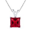 Image 1 : Womens Princess Lab-Created Ruby Solitaire Pendant 1-1/3 Cttw 10kt White Gold - REF-7R9X