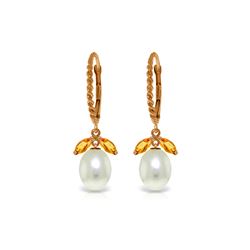 Genuine 9 ctw Citrine & Pearl Earrings 14KT Rose Gold - REF-39Z3N