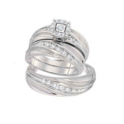 His Hers Round Diamond Cluster Matching Wedding Set 3/8 Cttw 10kt White Gold - REF-49H9R