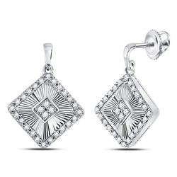 Womens Round Diamond Diagonal Square Dangle Earrings 1/5 Cttw 10kt White Gold - REF-27X9A