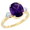 Image 1 : 2.60 CTW Amethyst & Diamond Ring 14K Yellow Gold - REF-68X6M