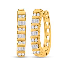 Womens Baguette Diamond Hoop Earrings 1/4 Cttw 10kt Yellow Gold - REF-13A9M