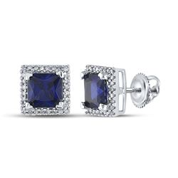 Womens Princess Lab-Created Blue Sapphire Stud Earrings 2 Cttw 10kt White Gold - REF-12H9R