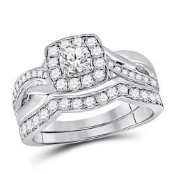 Round Diamond Bridal Wedding Ring Band Set 1 Cttw 14kt White Gold - REF-101X5A