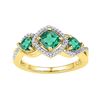 Image 1 : Womens Cushion Lab-Created Emerald 3-stone Ring 1-1/2 Cttw 10kt Yellow Gold - REF-21X9A