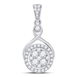 Womens Round Diamond Circle Cluster Pendant 1/2 Cttw 10kt White Gold - REF-36K9Y