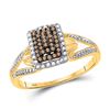 Image 1 : Womens Round Brown Diamond Cluster Ring 1/5 Cttw 10kt Yellow Gold - REF-15W9K