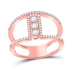 Womens Round Diamond Fashion 3-stone Ring 3/8 Cttw 10kt Rose Gold - REF-34H5R