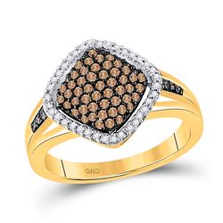 Womens Round Brown Diamond Cluster Ring 1/2 Cttw 10kt Yellow Gold - REF-27F9W