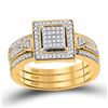 Image 1 : Diamond Square 3-Piece Bridal Wedding Ring Band Set 1/3 Cttw 10kt Yellow Gold - REF-32R5X