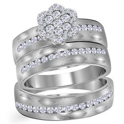 His Hers Round Diamond Matching Wedding Set 3/4 Cttw 14kt White Gold - REF-109N5F