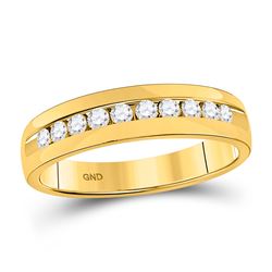 Mens Round Diamond Wedding Single Row Band Ring 1/2 Cttw 14kt Yellow Gold - REF-60M9H