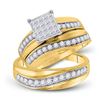 Image 1 : His Hers Princess Diamond Square Matching Bridal Wedding Ring Set 1 Cttw 14kt Yellow Gold - REF-96N9