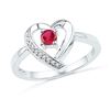 Image 1 : Womens Round Lab-Created Ruby Heart Ring 1/4 Cttw 10kt White Gold - REF-14H5R