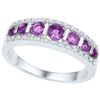 Image 1 : Womens Round Lab-Created Amethyst Band Ring 3/4 Cttw 10kt White Gold - REF-18W9K