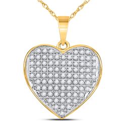 Womens Round Diamond Heart Pendant 1/4 Cttw 10kt Yellow Gold - REF-14X9A