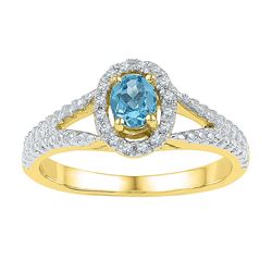 Womens Oval Lab-Created Blue Topaz Solitaire Ring 5/8 Cttw Size 8 10kt Yellow Gold - REF-14N5F