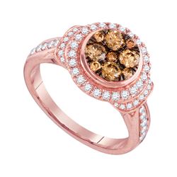 Womens Round Brown Diamond Cluster Ring 1 Cttw 14kt Rose Gold - REF-80X9A