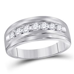 Mens Round Diamond Wedding Single Row Band Ring 1/2 Cttw 14kt White Gold - REF-43Y5N