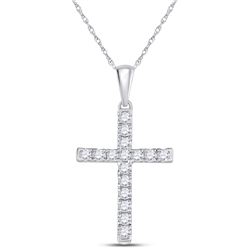 Womens Round Diamond Cross Pendant 1/3 Cttw 10kt White Gold - REF-19Y9N