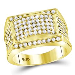 Mens Round Diamond Cluster Ring 2 Cttw 14kt Yellow Gold - REF-142X5A