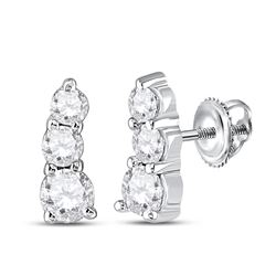 Womens Round Diamond 3-stone Earrings 1/4 Cttw 10kt White Gold - REF-19Y5N