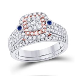 Round Diamond Bridal Wedding Ring Band Set 1 Cttw 10kt Two-tone Gold - REF-65Y5N